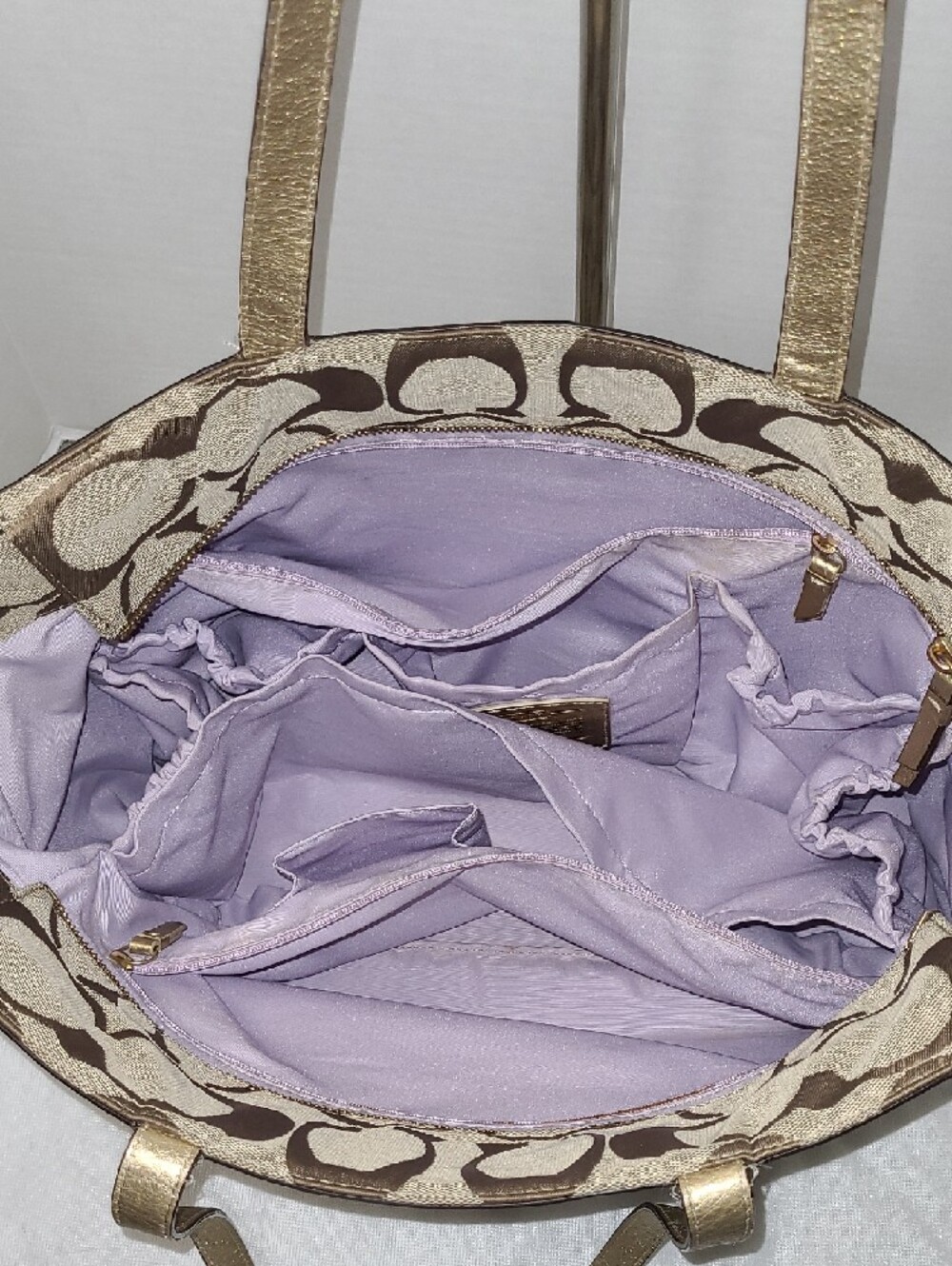 Coach Khaki Signature Tote with Gold Trim - Picture 4 of 16